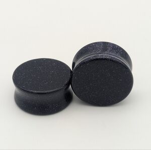 Pair of Double Flare Blue Goldstone Crystal Plugs Gauges, Size 5/8 inch (16 mm)